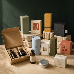 Eco Friendly Cosmetic Packaging Boxes Kraft Mailer with Molded Pulp Insert for Facial Serum Cream Balm OEM Contract Manufacturer